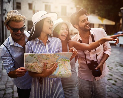 Tourists consult a map